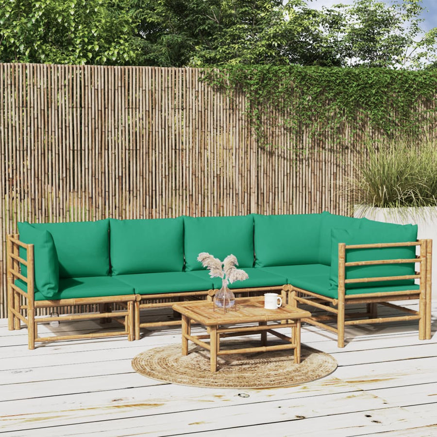 6-Delige Loungeset Met Kussens Bamboe Groen 3x corner + 2x chair + table