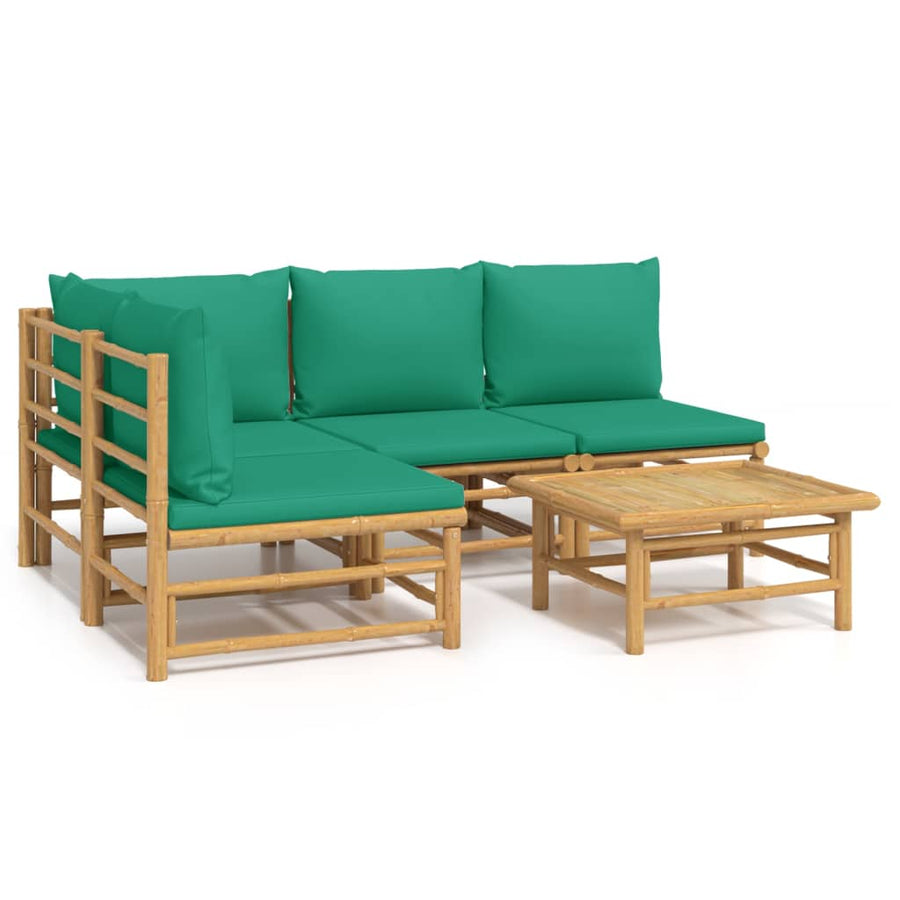 5-Delige Loungeset Met Kussens Bamboe Groen hoek + 3x midden + Tafel