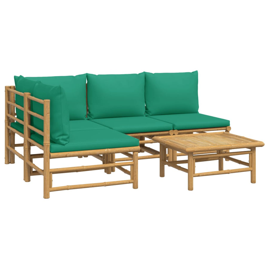 5-Delige Loungeset Met Kussens Bamboe Groen hoek + 3x midden + Tafel