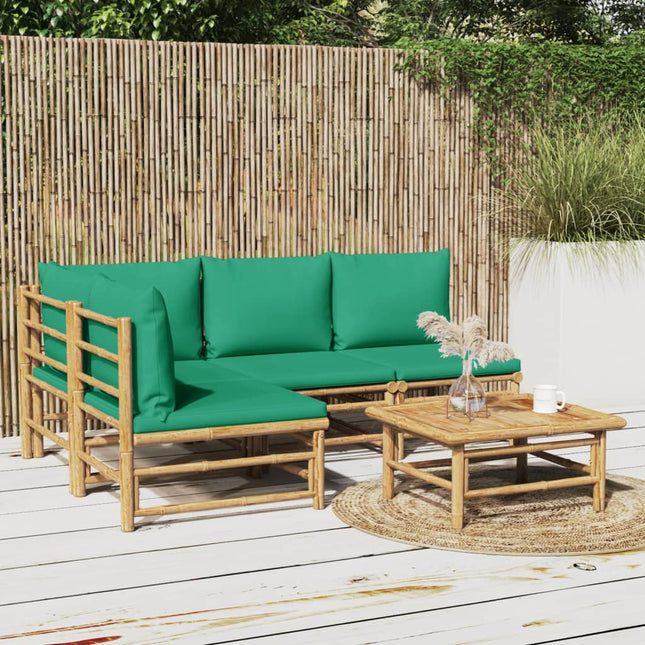 5-Delige Loungeset Met Kussens Bamboe Groen hoek + 3x midden + Tafel