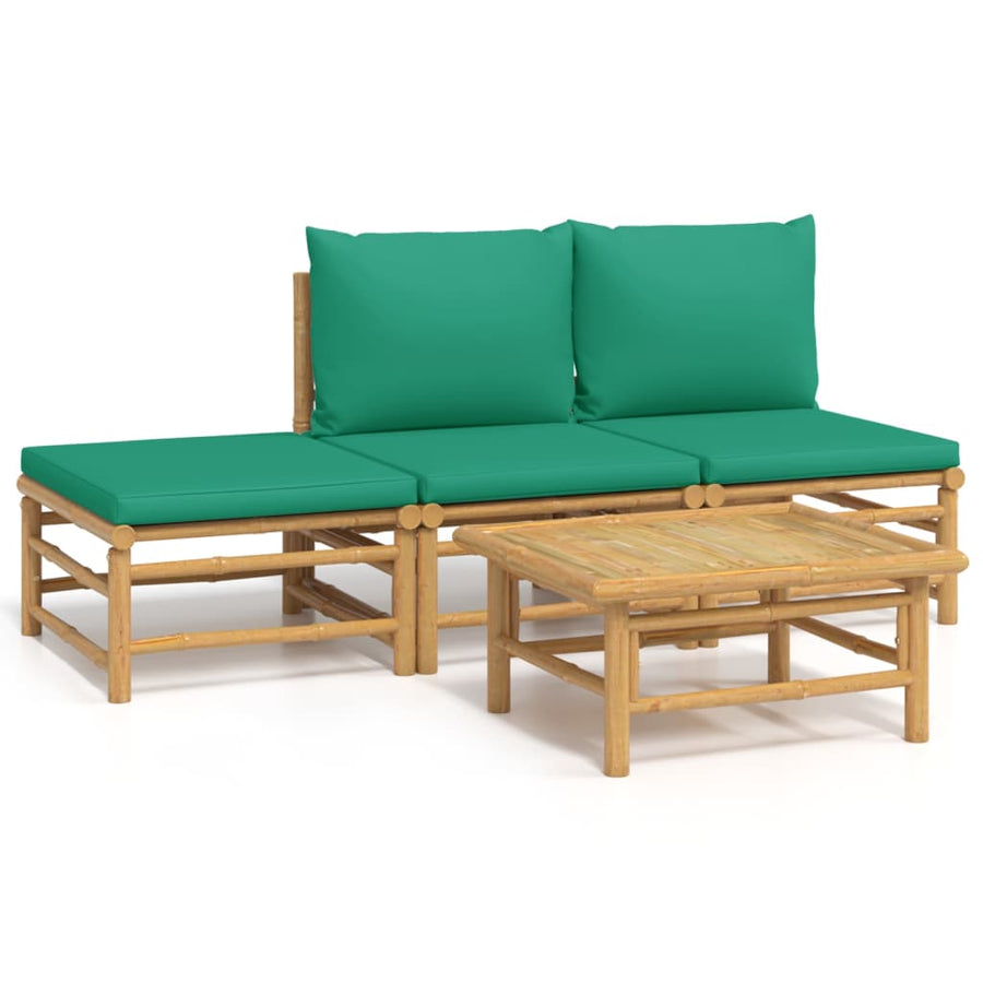 4-Delige Loungeset Met Kussens Bamboe Groen 2x midden + voetensteun + Tafel