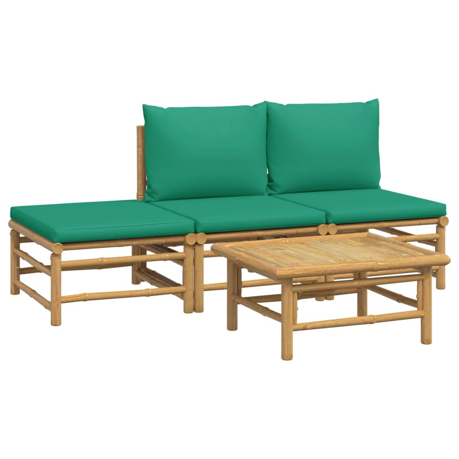 4-Delige Loungeset Met Kussens Bamboe Groen 2x midden + voetensteun + Tafel