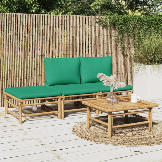 4-Delige Loungeset Met Kussens Bamboe Groen 2x midden + voetensteun + Tafel