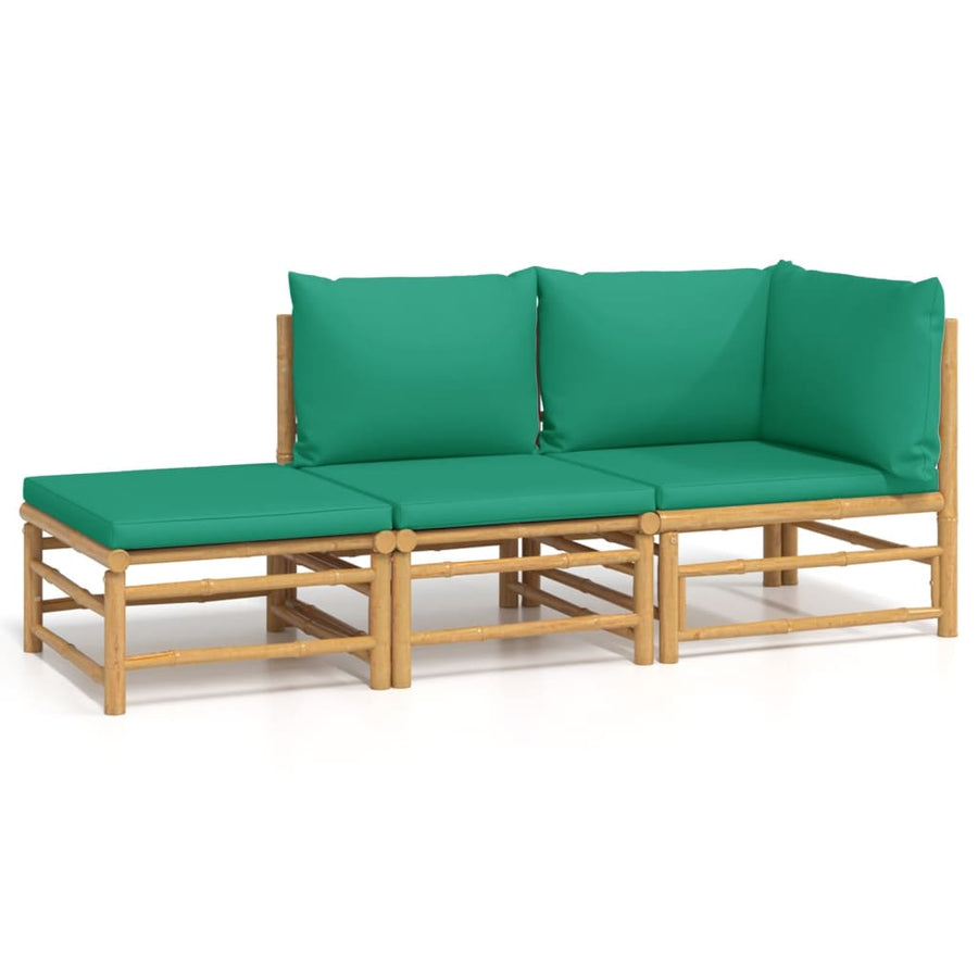 3-Delige Loungeset Met Kussens Bamboe Groen hoek + midden + voetensteun
