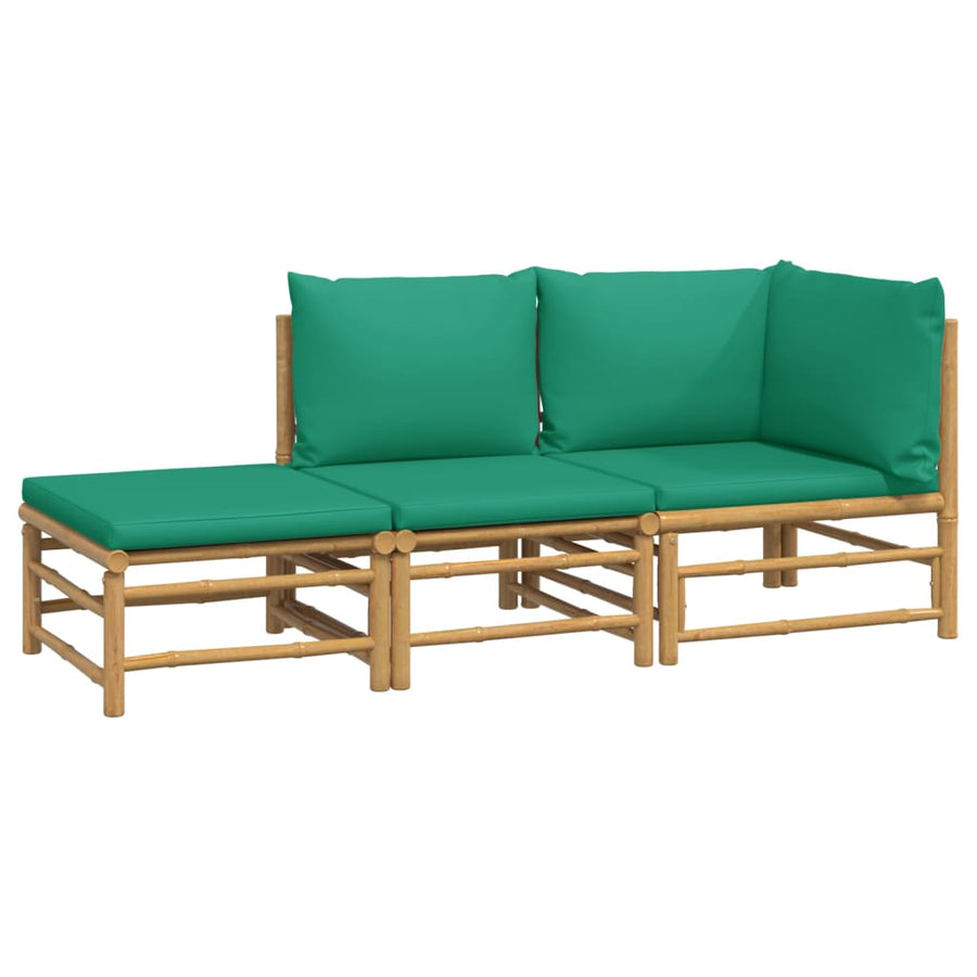 3-Delige Loungeset Met Kussens Bamboe Groen hoek + midden + voetensteun