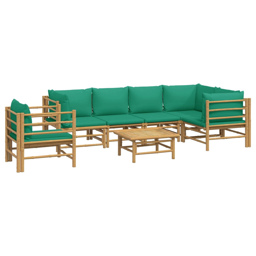 7-Delige Loungeset Met Kussens Bamboe Groen 3x corner + 2x middle + table + chair