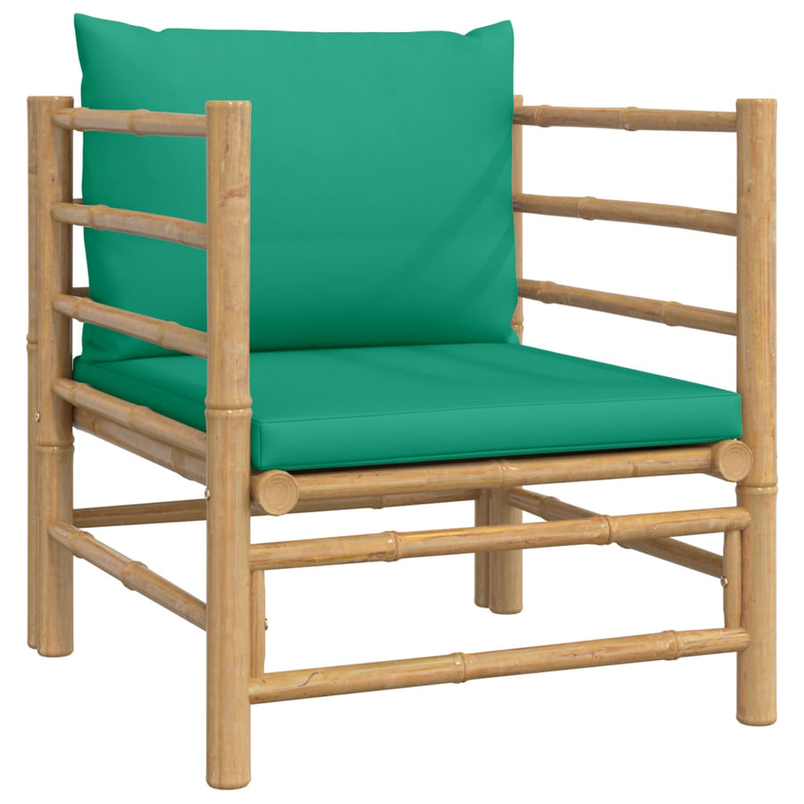 7-Delige Loungeset Met Kussens Bamboe Groen 3x corner + 2x middle + table + chair