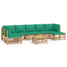 8-Delige Loungeset Met Kussens Bamboe Groen 2x hoek + 4x midden + voetensteun + Tafel