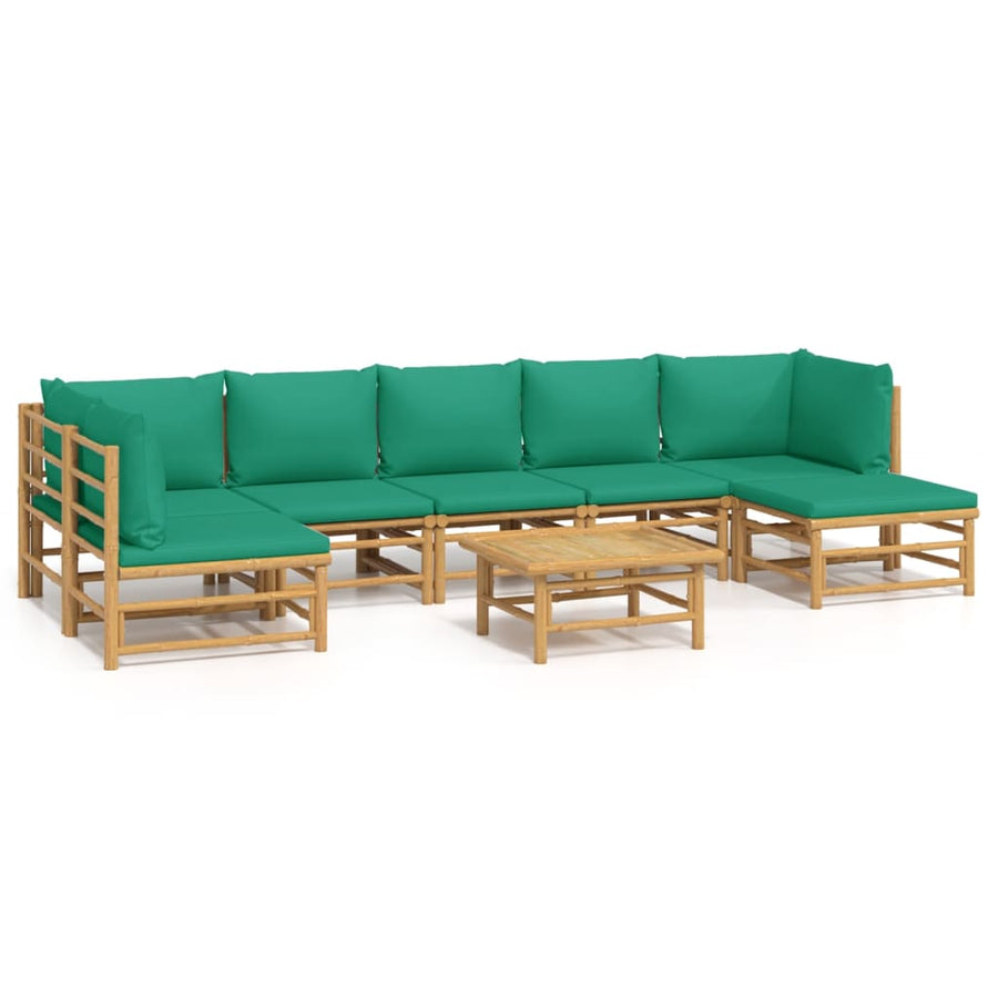 8-Delige Loungeset Met Kussens Bamboe Groen 2x hoek + 4x midden + voetensteun + Tafel