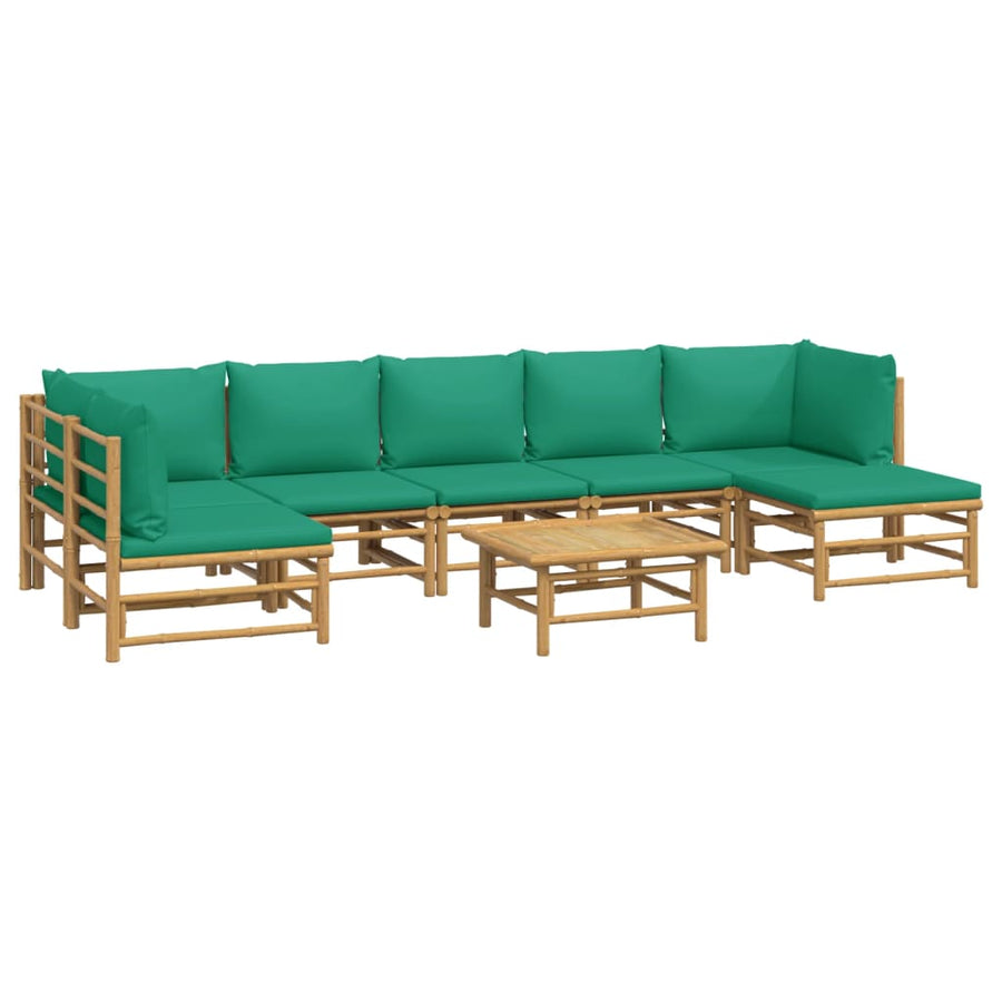 8-Delige Loungeset Met Kussens Bamboe Groen 2x hoek + 4x midden + voetensteun + Tafel