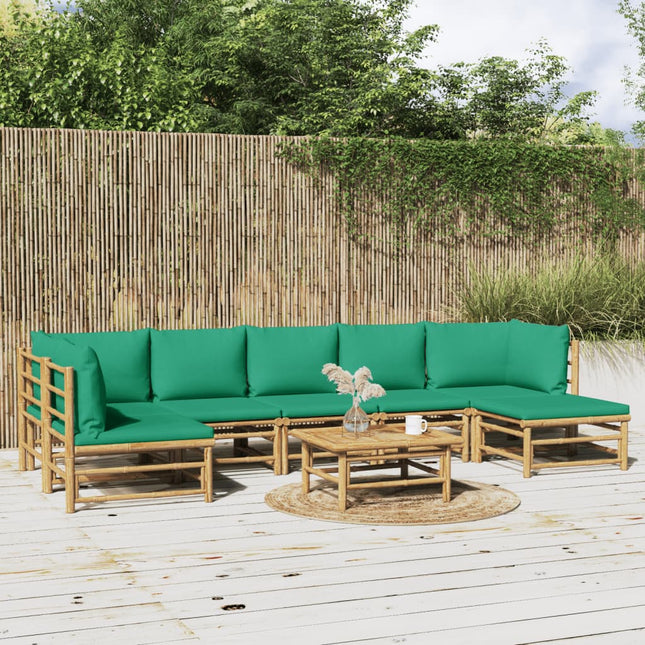 8-Delige Loungeset Met Kussens Bamboe Groen 2x hoek + 4x midden + voetensteun + Tafel