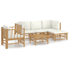 6-Delige Loungeset Met Kussens Bamboe Wit Crème 2x corner + middle + chair + footrest + table