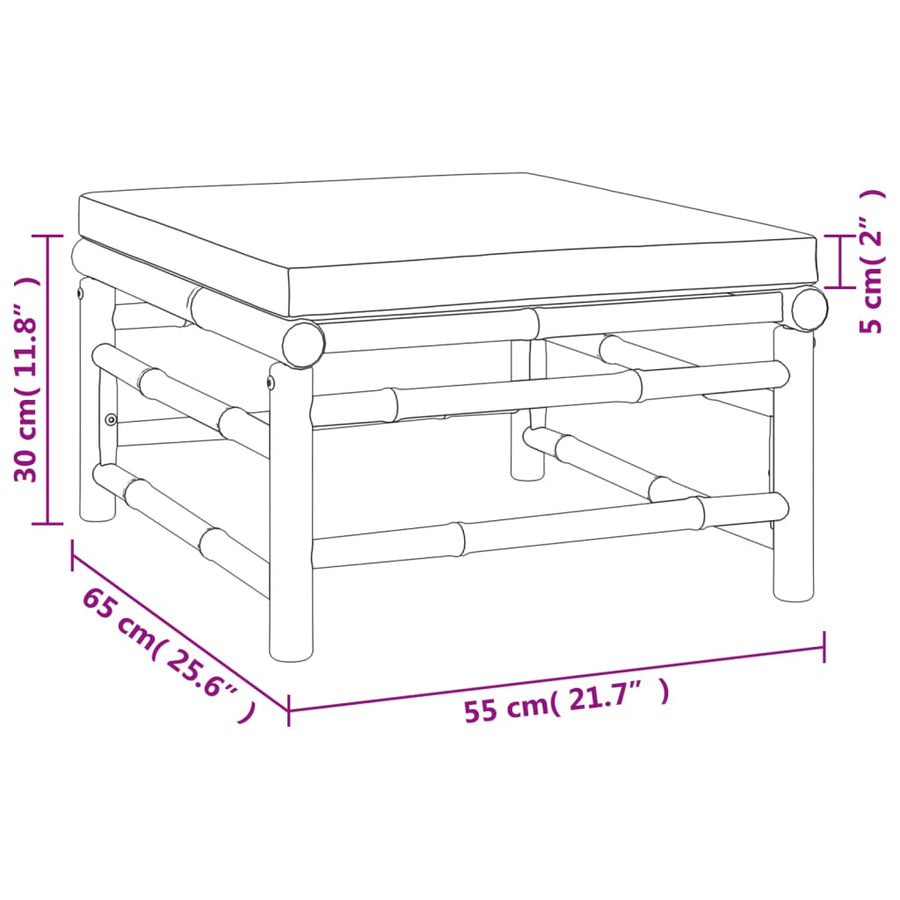 7-Delige Loungeset Met Kussens Bamboe Wit Crème 2x corner + 2x middle + chair + footrest + table