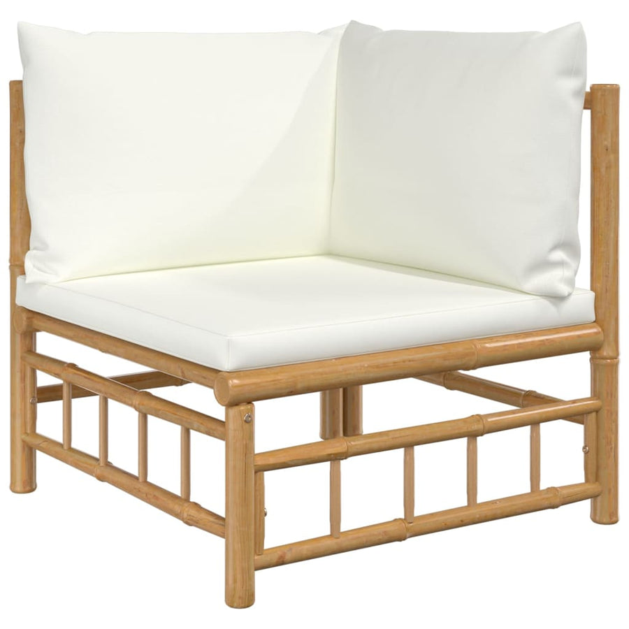 7-Delige Loungeset Met Kussens Bamboe Wit Crème 2x corner + 2x middle + chair + footrest + table