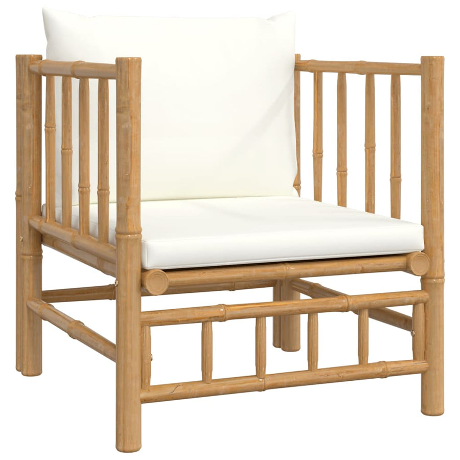 7-Delige Loungeset Met Kussens Bamboe Wit Crème 2x corner + 2x middle + chair + footrest + table