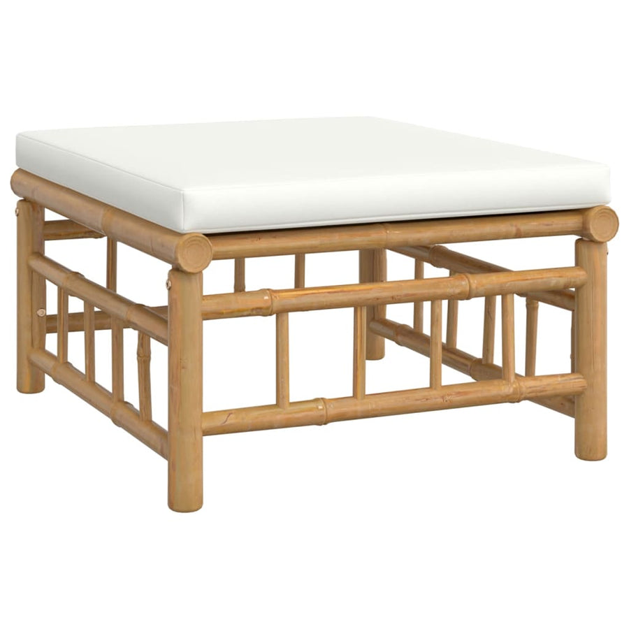 7-Delige Loungeset Met Kussens Bamboe Wit Crème 2x corner + 2x middle + chair + footrest + table