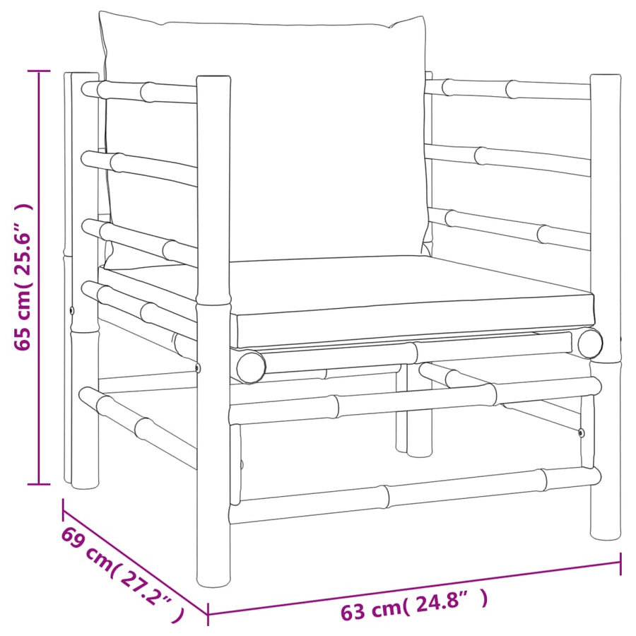 7-Delige Loungeset Met Kussens Bamboe Wit Crème 2x corner + 2x middle + chair + footrest + table