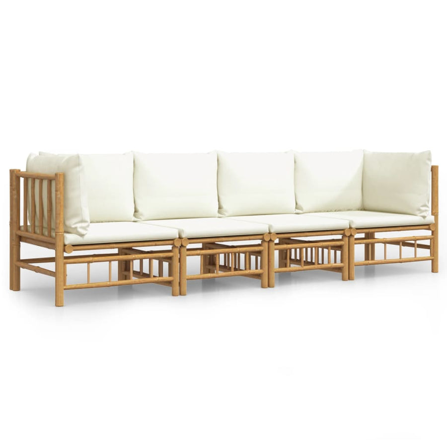 4-Delige Loungeset Met Kussens Bamboe Wit Crème 2x hoek + 2x midden