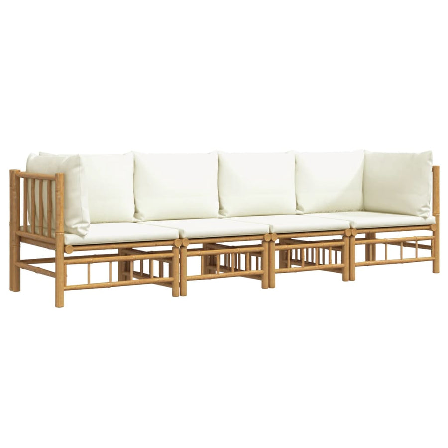 4-Delige Loungeset Met Kussens Bamboe Wit Crème 2x hoek + 2x midden
