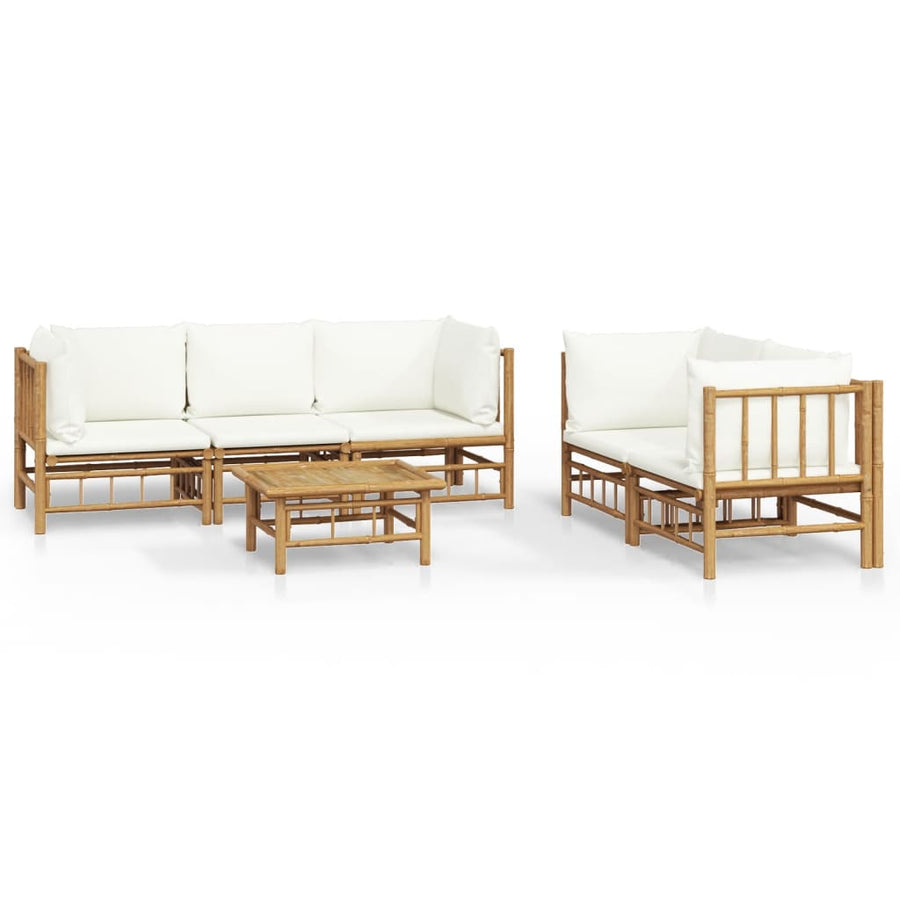6-Delige Loungeset Met Kussens Bamboe Wit Crème 4x hoek + midden + Tafel