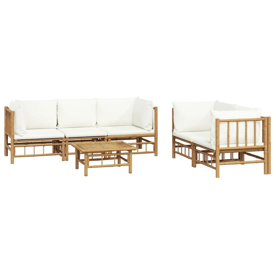 6-Delige Loungeset Met Kussens Bamboe Wit Crème 4x hoek + midden + Tafel