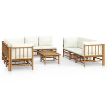 9-Delige Loungeset Met Kussens Bamboe Wit Crème 4x hoek + 4x midden + Tafel