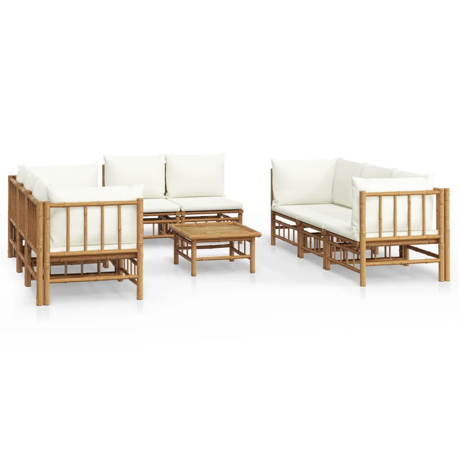 9-Delige Loungeset Met Kussens Bamboe Wit Crème 4x hoek + 4x midden + Tafel