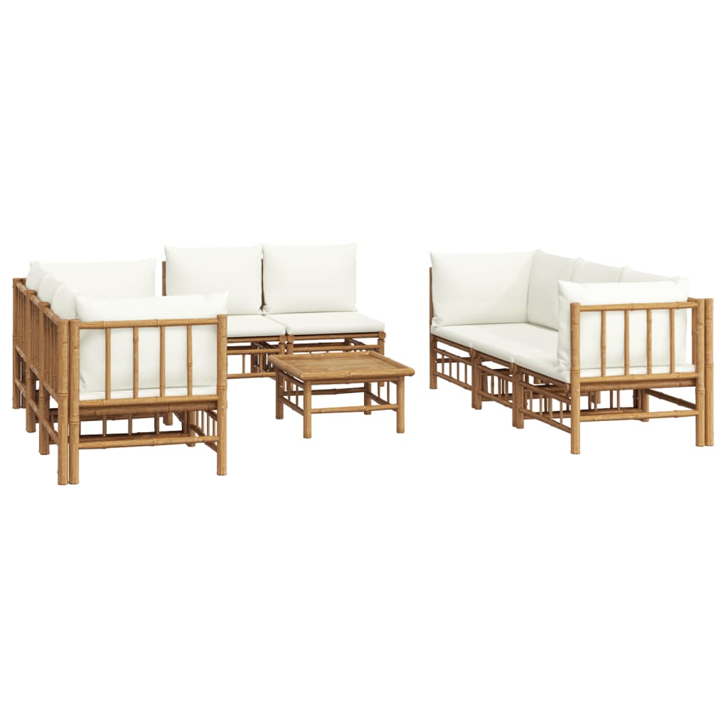 9-Delige Loungeset Met Kussens Bamboe Wit Crème 4x hoek + 4x midden + Tafel