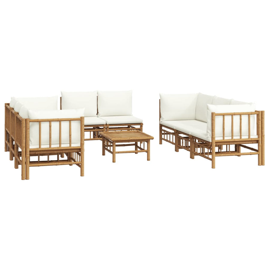 9-Delige Loungeset Met Kussens Bamboe Wit Crème 4x hoek + 4x midden + Tafel