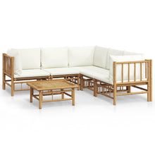 6-Delige Loungeset Met Kussens Bamboe Wit Crème 3x hoek + 2x midden + Tafel