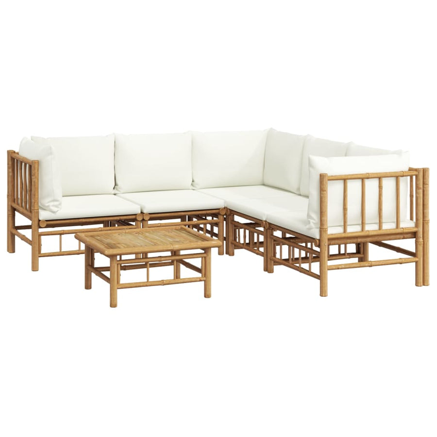 6-Delige Loungeset Met Kussens Bamboe Wit Crème 3x hoek + 2x midden + Tafel