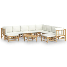 -Delige Loungeset Met Kussens Bamboe Wit Crème 3x hoek + 5x midden + 2x voetensteun + Tafel