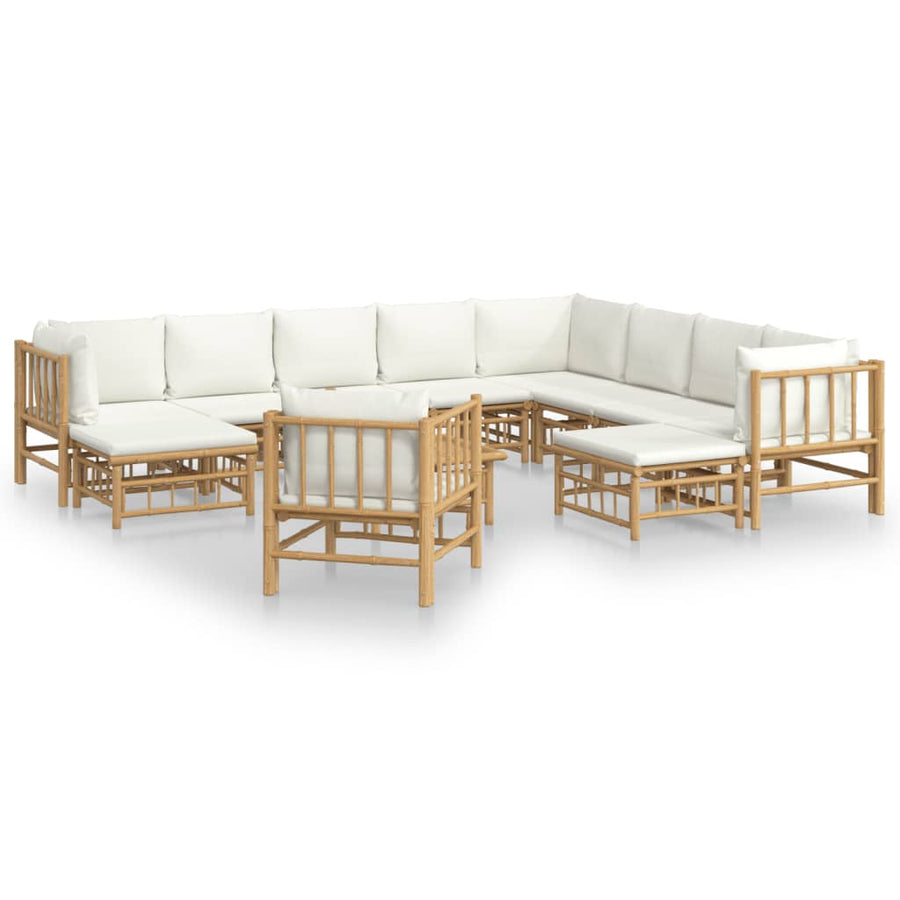 2-Delige Loungeset Met Kussens Bamboe Wit Crème 3x corner + 5x middle + 2x footrest + chair + table