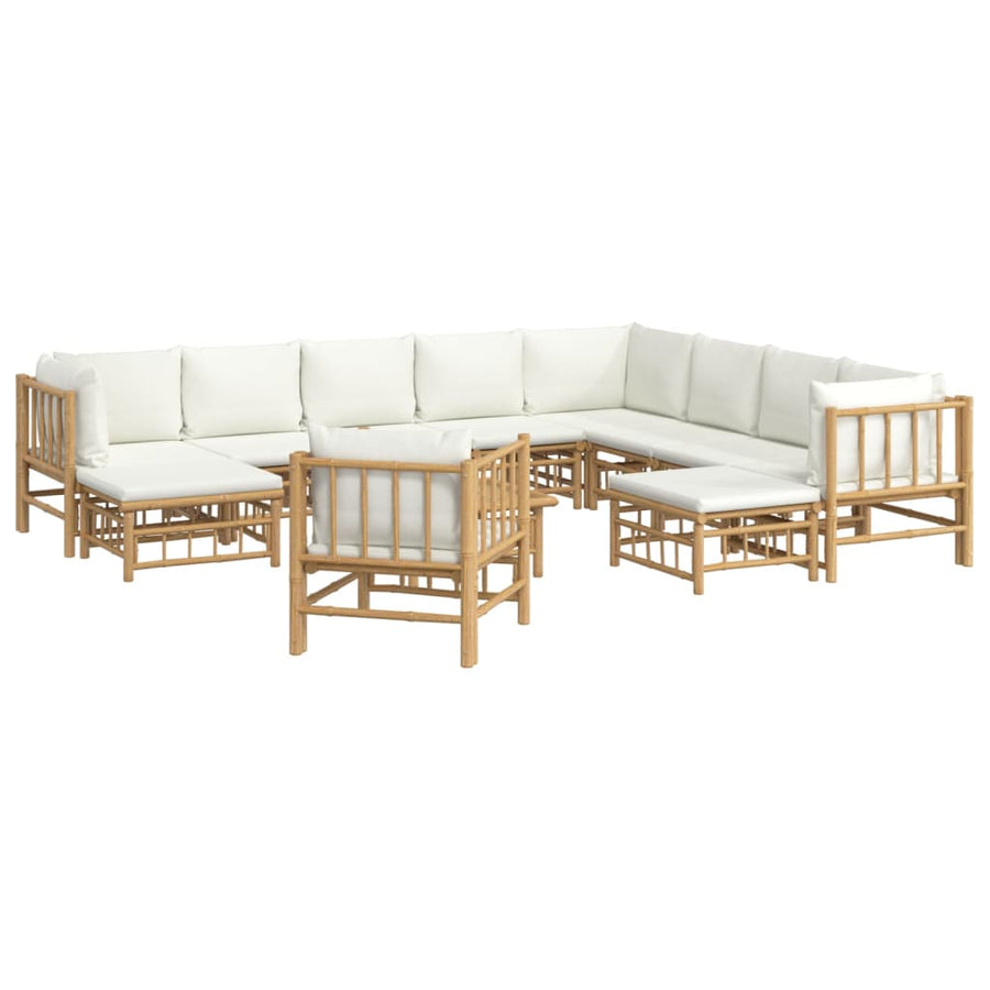 2-Delige Loungeset Met Kussens Bamboe Wit Crème 3x corner + 5x middle + 2x footrest + chair + table