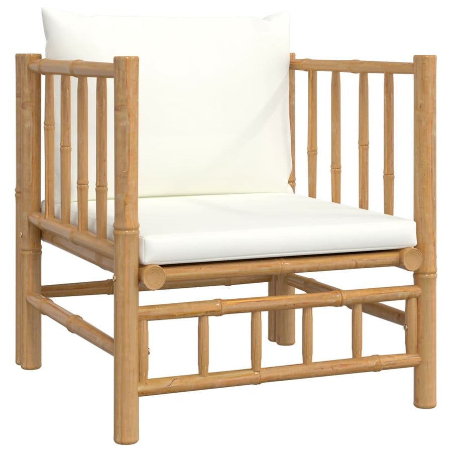 2-Delige Loungeset Met Kussens Bamboe Wit Crème 3x corner + 5x middle + 2x footrest + chair + table