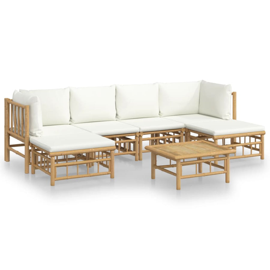 7-Delige Loungeset Met Kussens Bamboe Wit Crème 2x hoek + 2x midden + 2x voetensteun + Tafel