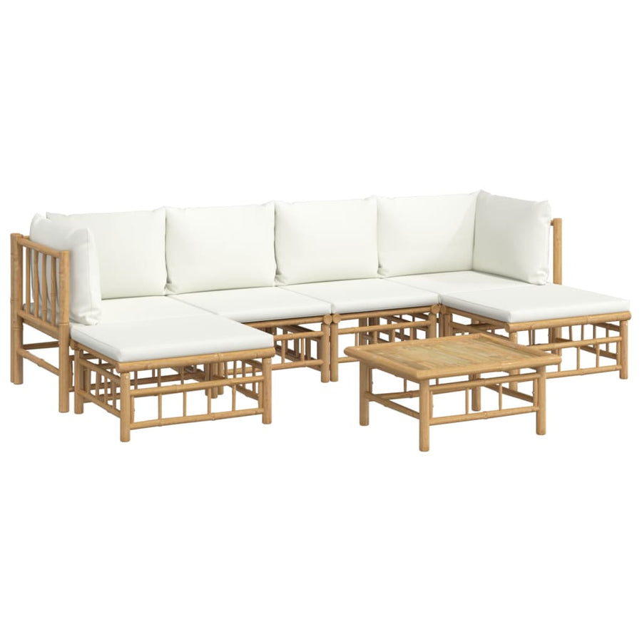 7-Delige Loungeset Met Kussens Bamboe Wit Crème 2x hoek + 2x midden + 2x voetensteun + Tafel