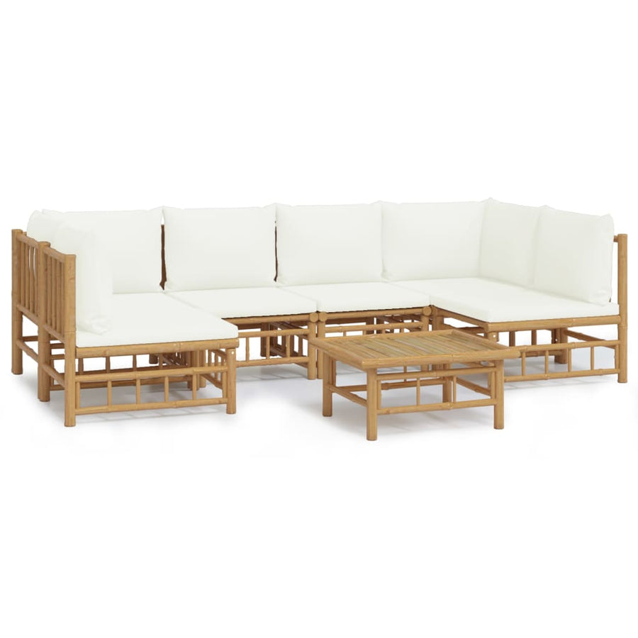 7-Delige Loungeset Met Kussens Bamboe Wit Crème 2x hoek + 4x midden + Tafel