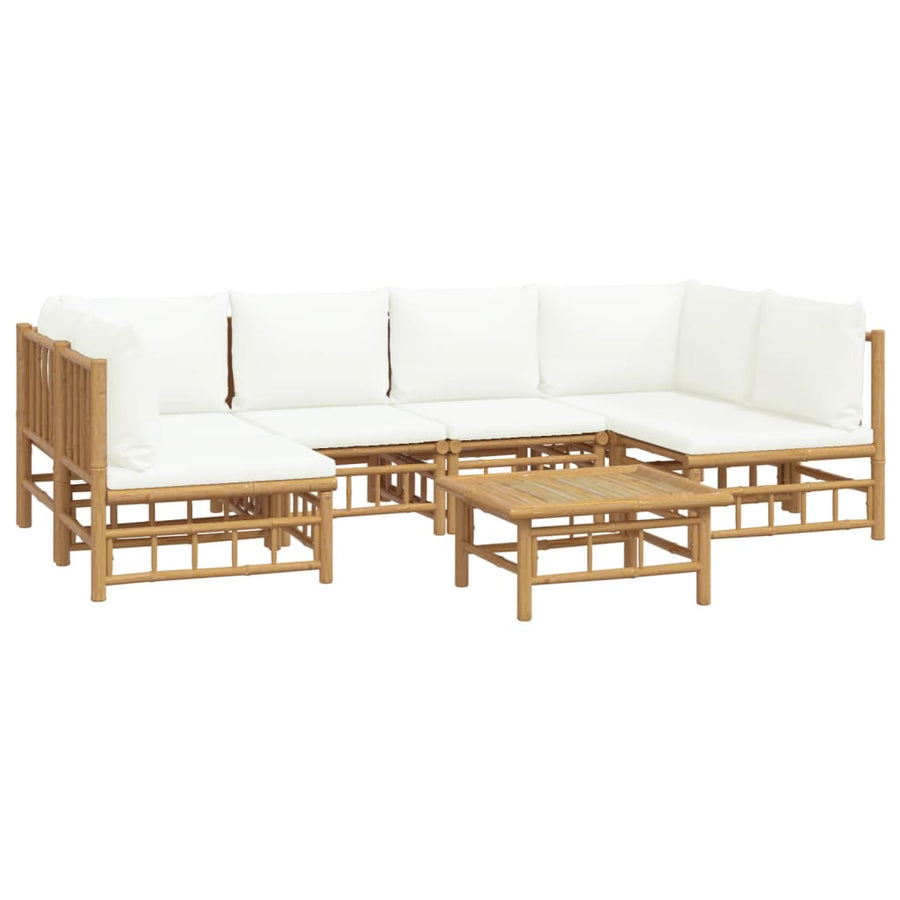 7-Delige Loungeset Met Kussens Bamboe Wit Crème 2x hoek + 4x midden + Tafel