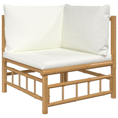 6-Delige Loungeset Met Kussens Bamboe Wit Crème hoek + 3x midden + voetensteun + Tafel