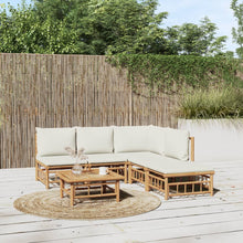 6-Delige Loungeset Met Kussens Bamboe Wit Crème hoek + 3x midden + voetensteun + Tafel