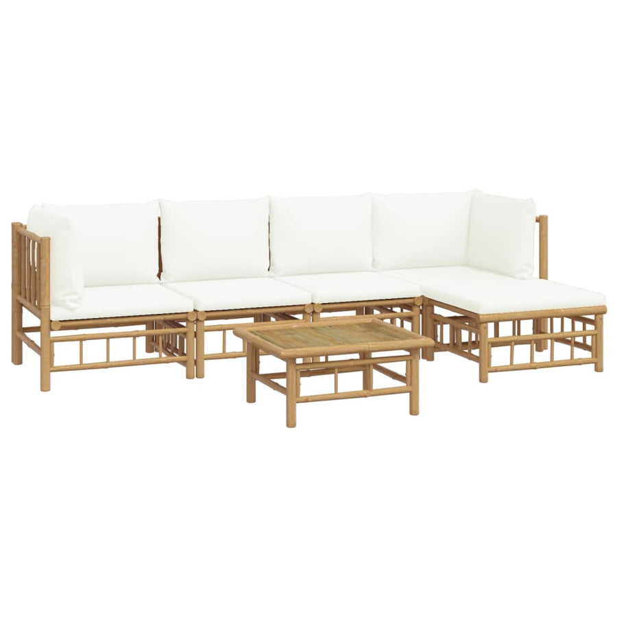 6-Delige Loungeset Met Kussens Bamboe Wit Crème 2x midden + 2x hoek + voetensteun + Tafel