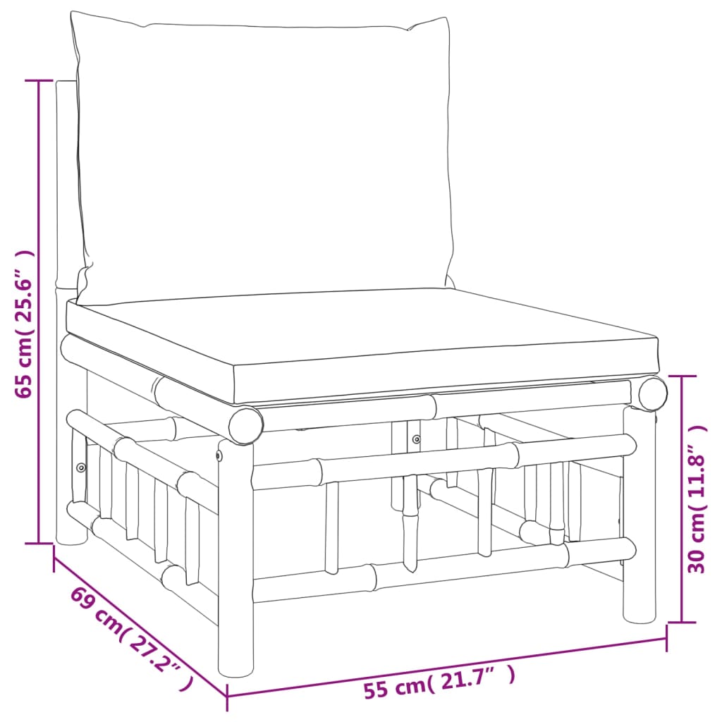 6-Delige Loungeset Met Kussens Bamboe Wit Crème 2x midden + 2x hoek + voetensteun + Tafel