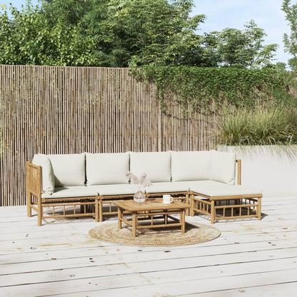 6-Delige Loungeset Met Kussens Bamboe Wit Crème 2x midden + 2x hoek + voetensteun + Tafel