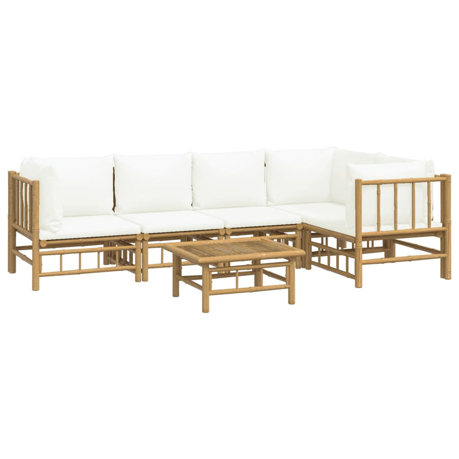6-Delige Loungeset Met Kussens Bamboe Wit Crème 2x midden + 3x hoek + Tafel