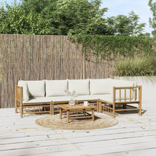 6-Delige Loungeset Met Kussens Bamboe Wit Crème 2x midden + 3x hoek + Tafel