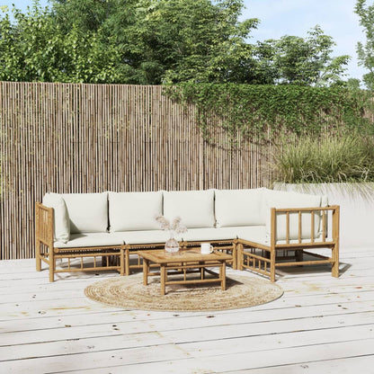 6-Delige Loungeset Met Kussens Bamboe Wit Crème 2x midden + 3x hoek + Tafel