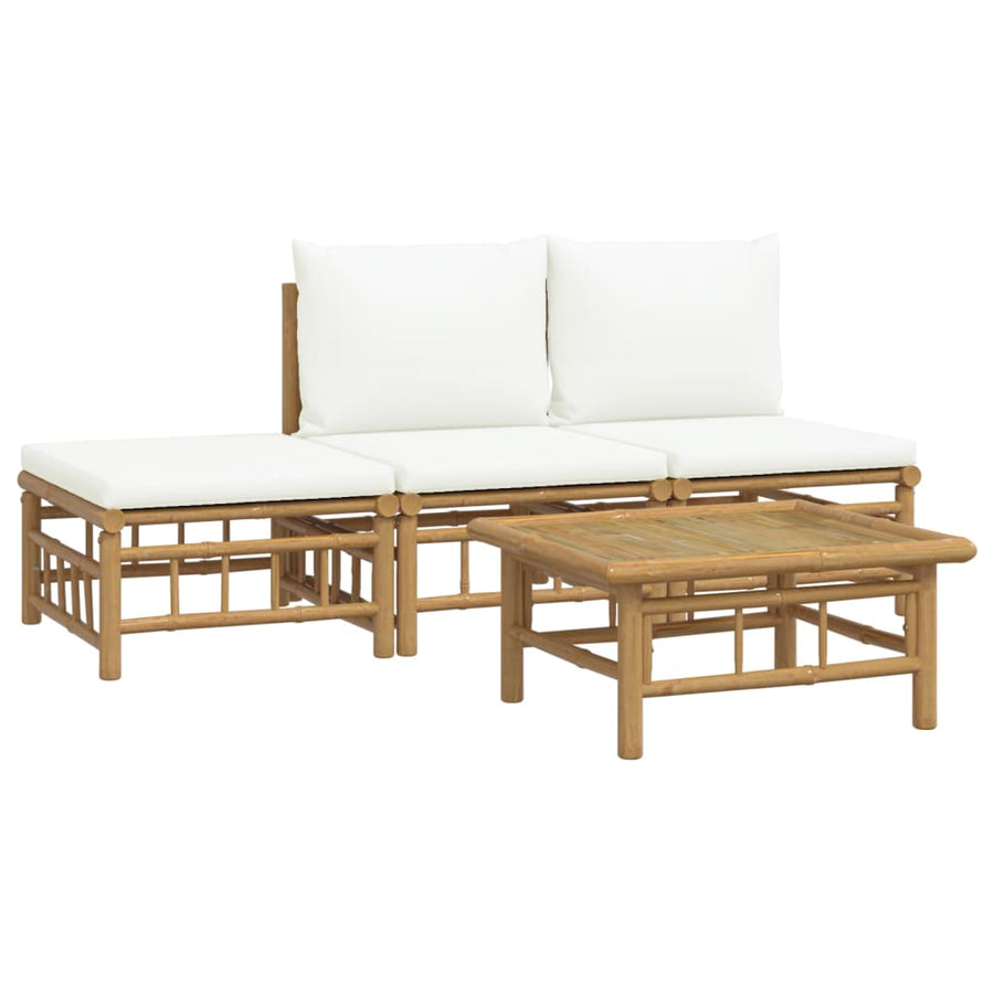 4-Delige Loungeset Met Kussens Bamboe Wit Crème 2x midden + voetensteun + Tafel