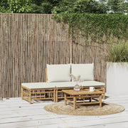Loungeset 4-delig bamboe crèmewit
