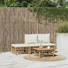 4-Delige Loungeset Met Kussens Bamboe Wit Crème 2x midden + voetensteun + Tafel